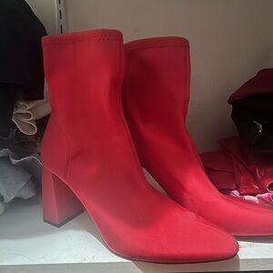 Zara Vibrant Red Block Heel Ankle Boots